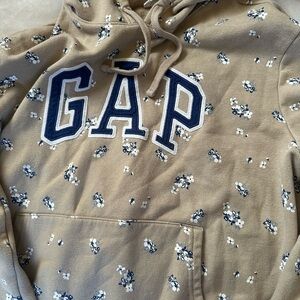 GAP Beige Hoodie with Blue Floral Design